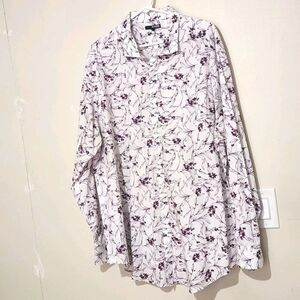 Murano Shirt For Men Size 2XB Slim Fit 100%cotton White Purple Longsleeve